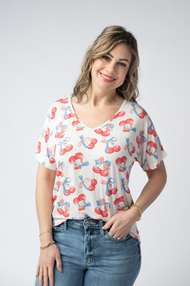 IN STOCK Chloe Cozy Top - Patriotic Cherries FINAL SALE