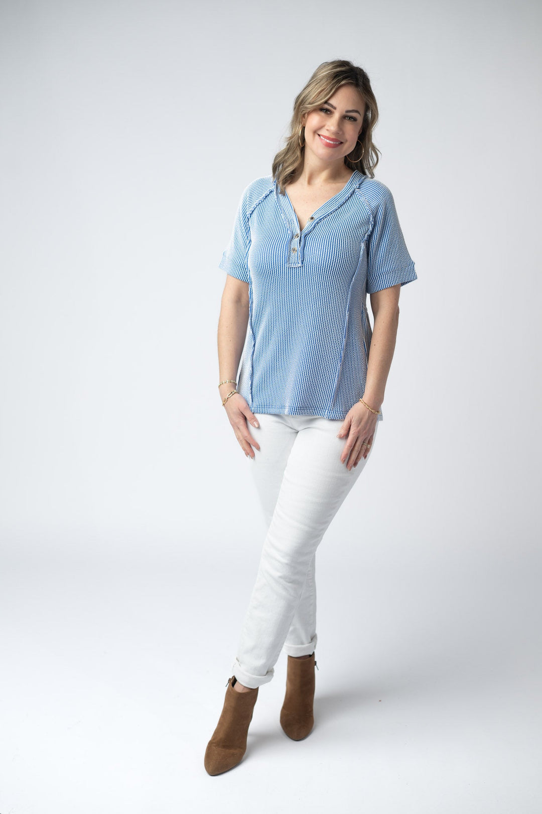IN STOCK Juliette Button Top - Blue FINAL SALE