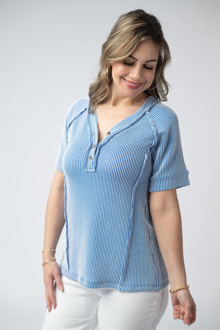 IN STOCK Juliette Button Top - Blue FINAL SALE