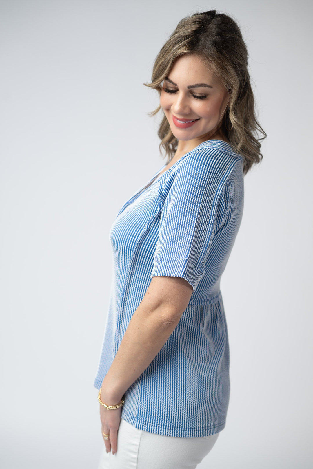 IN STOCK Juliette Button Top - Blue FINAL SALE