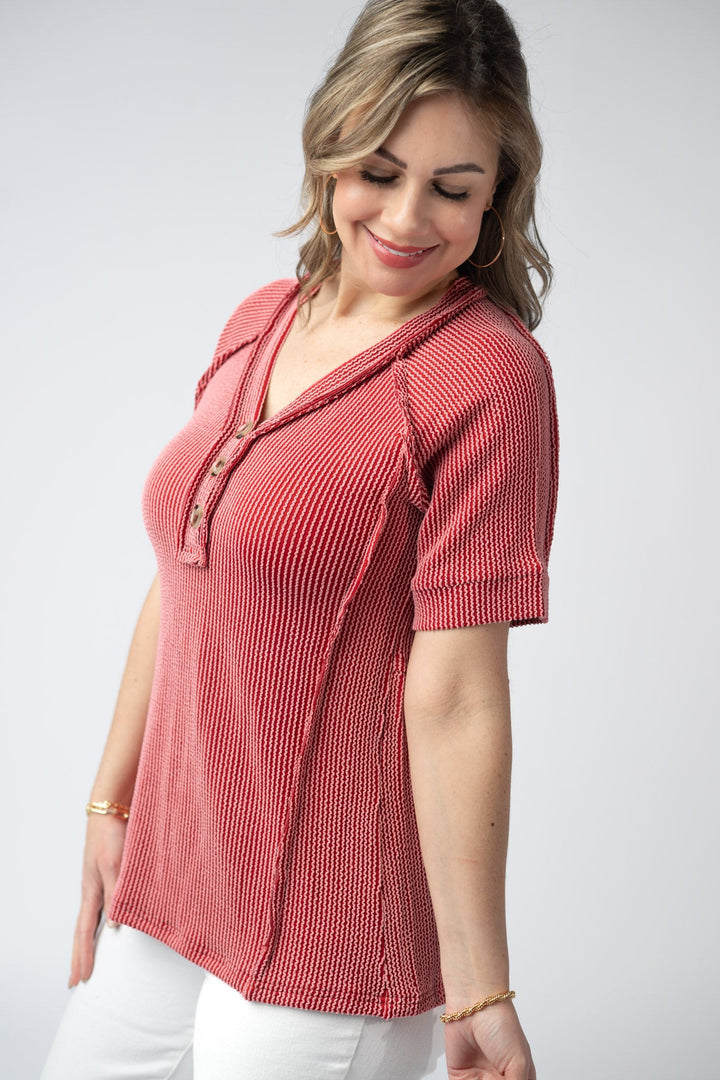 IN STOCK Juliette Button Top - Red FINAL SALE