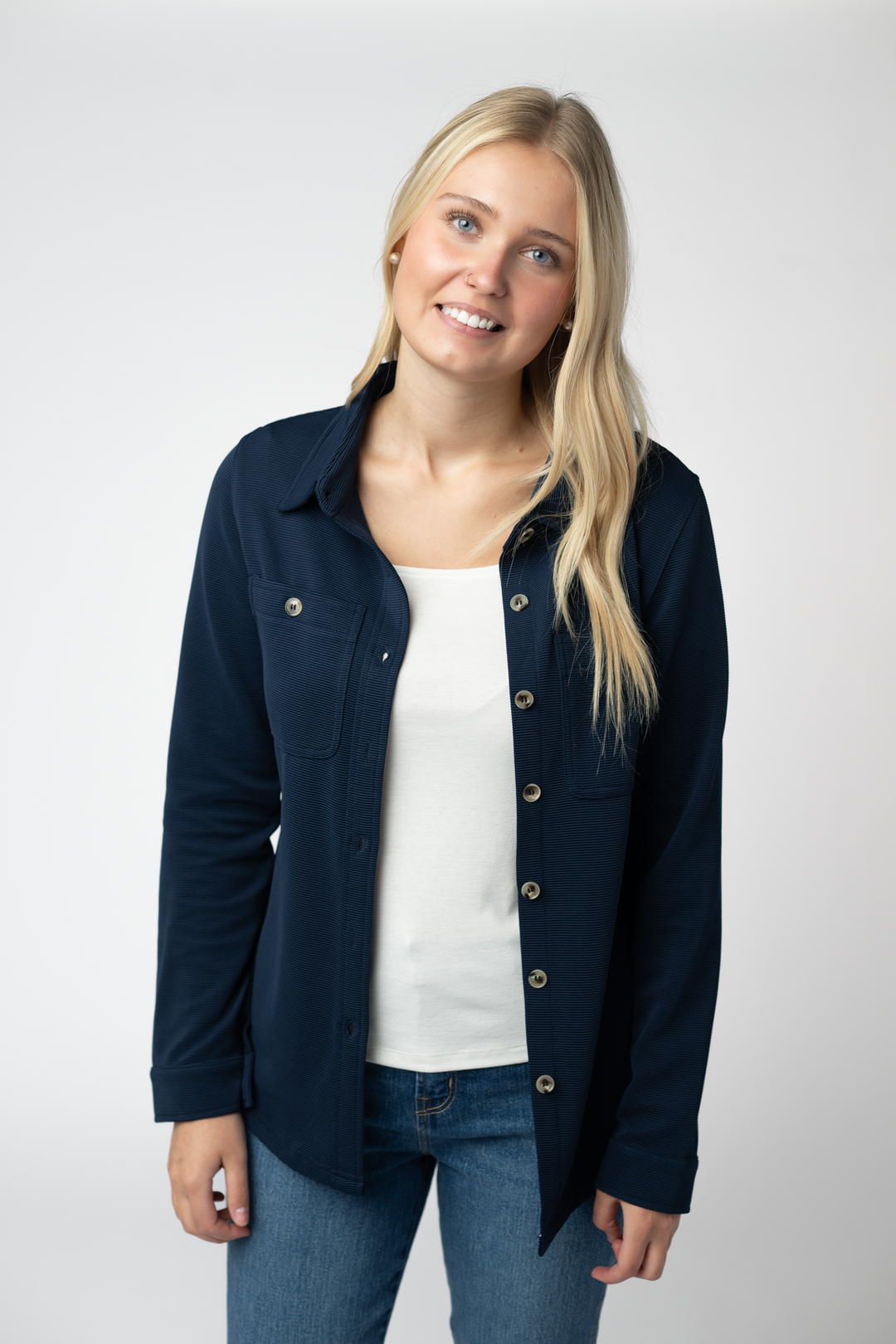 IN STOCK Ryleigh Ribbed Button Down - Navy