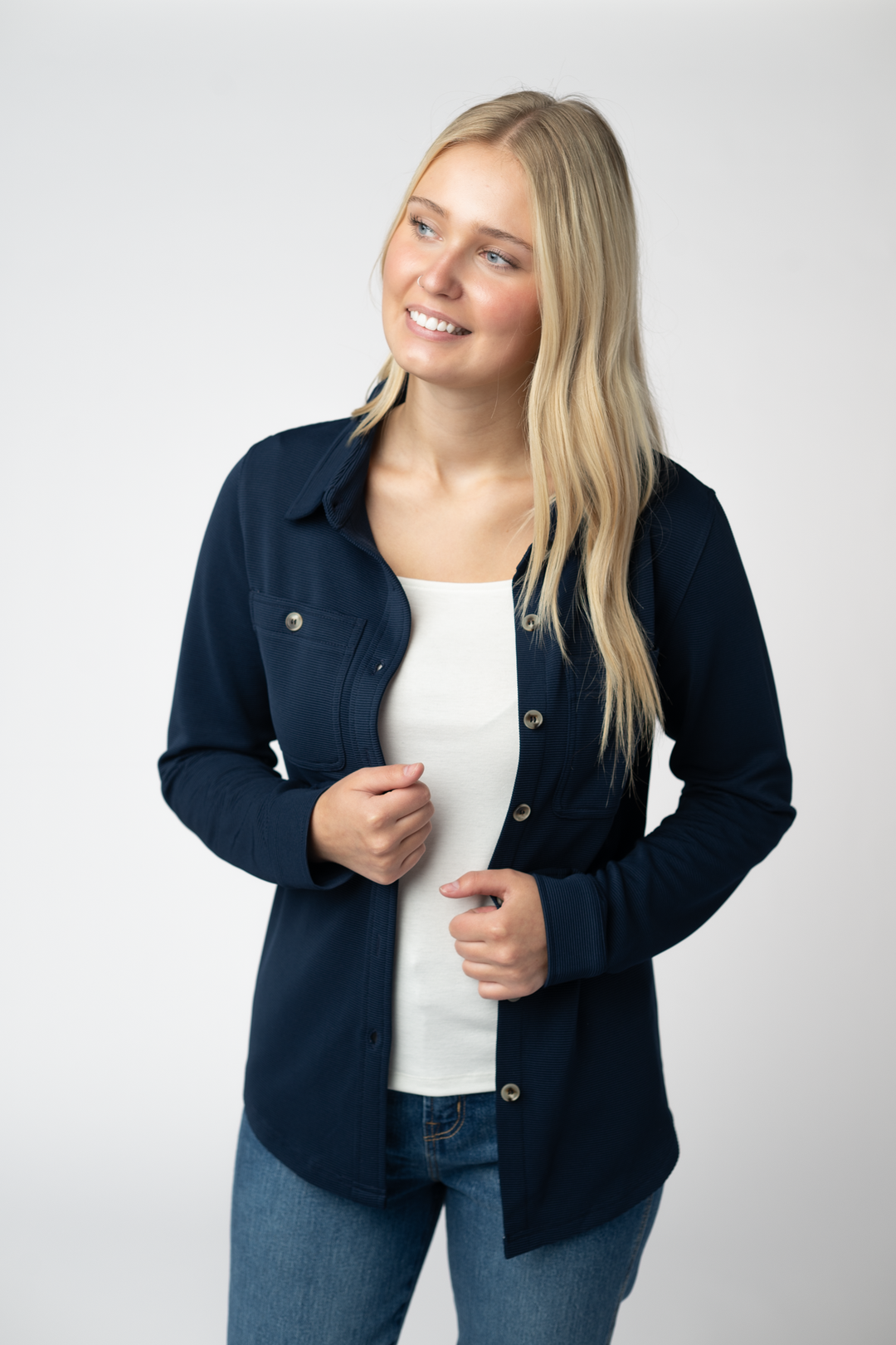 IN STOCK Ryleigh Ribbed Button Down - Navy