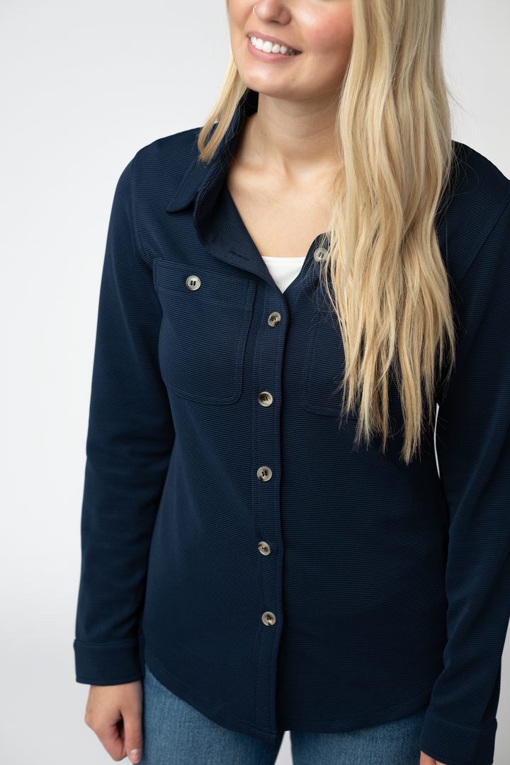 IN STOCK Ryleigh Ribbed Button Down - Navy