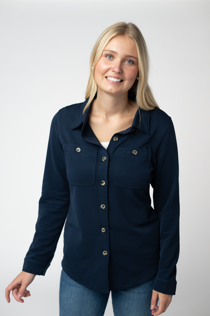 IN STOCK Ryleigh Ribbed Button Down - Navy