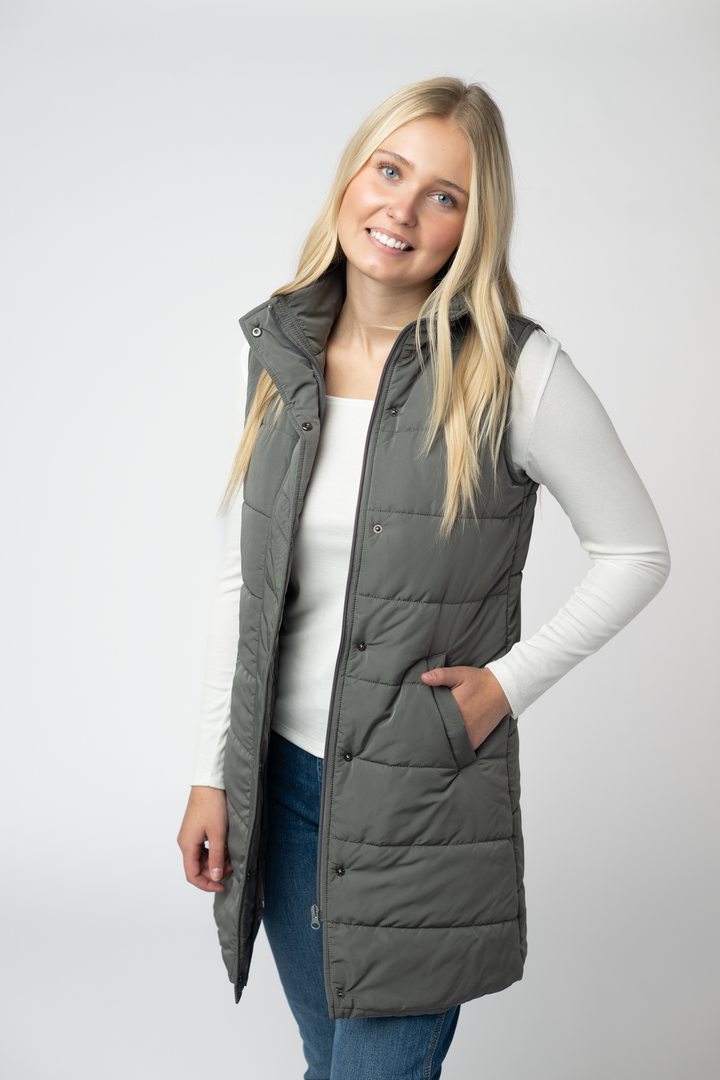 IN STOCK Harlow Long Vest - Grey