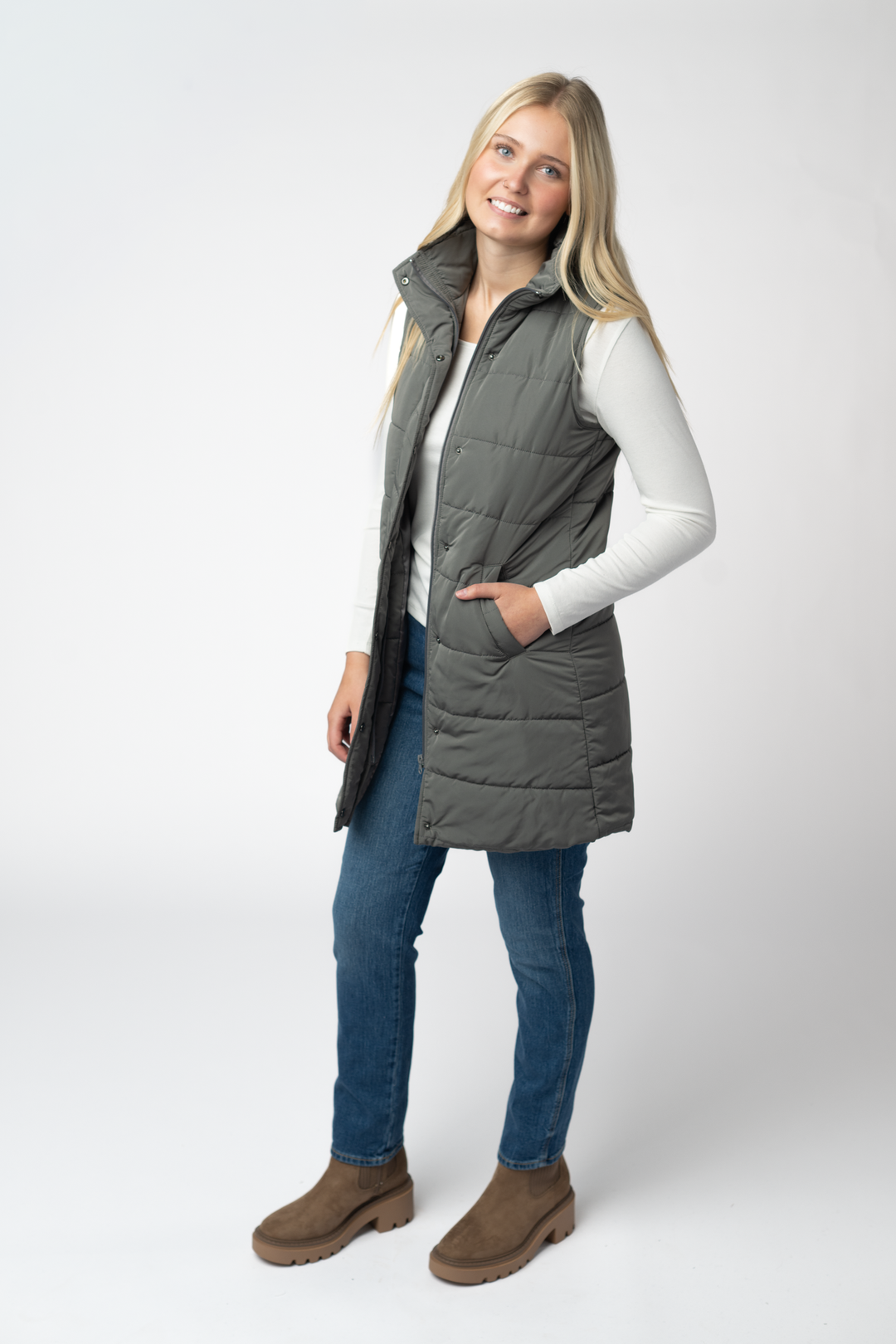 IN STOCK Harlow Long Vest - Grey