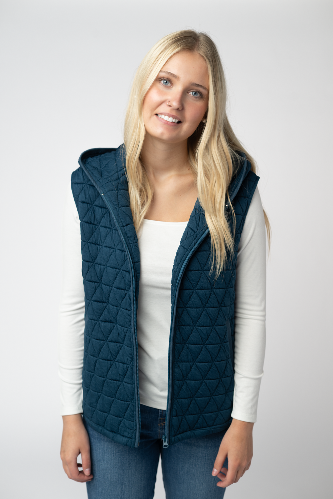 IN STOCK Heather Geometric Hooded Vest - Teal