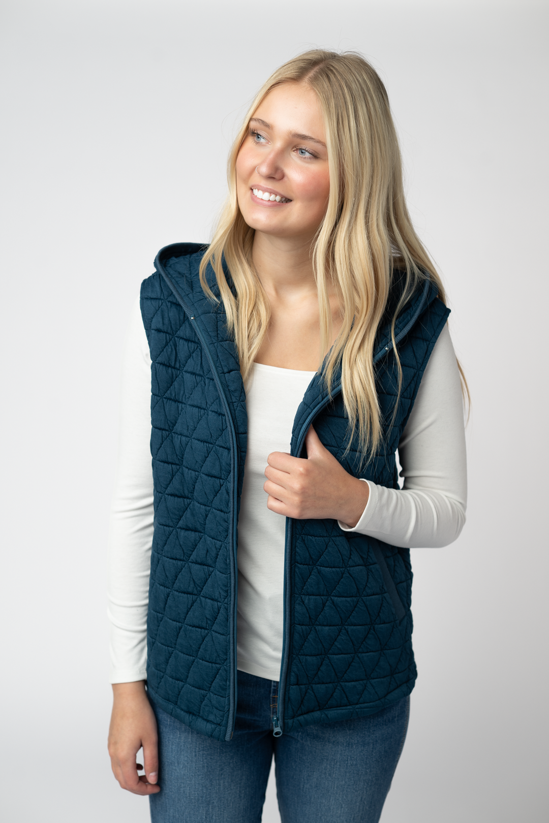 IN STOCK Heather Geometric Hooded Vest - Teal