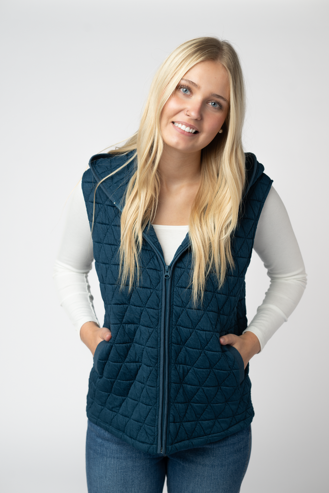 IN STOCK Heather Geometric Hooded Vest - Teal