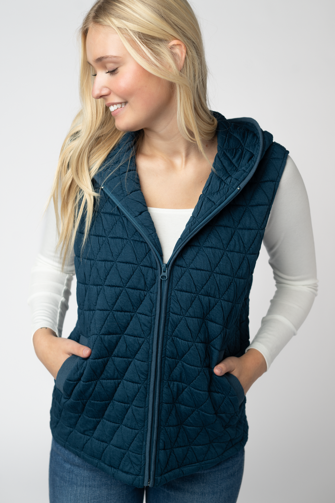 IN STOCK Heather Geometric Hooded Vest - Teal