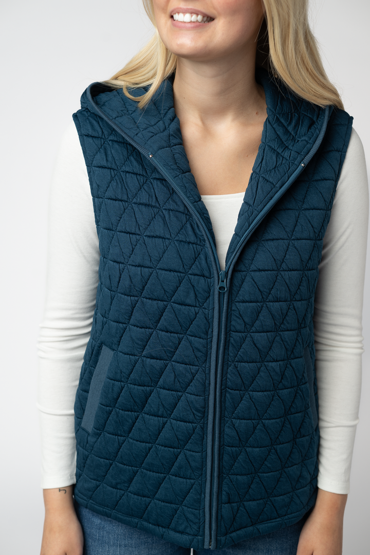 IN STOCK Heather Geometric Hooded Vest - Teal