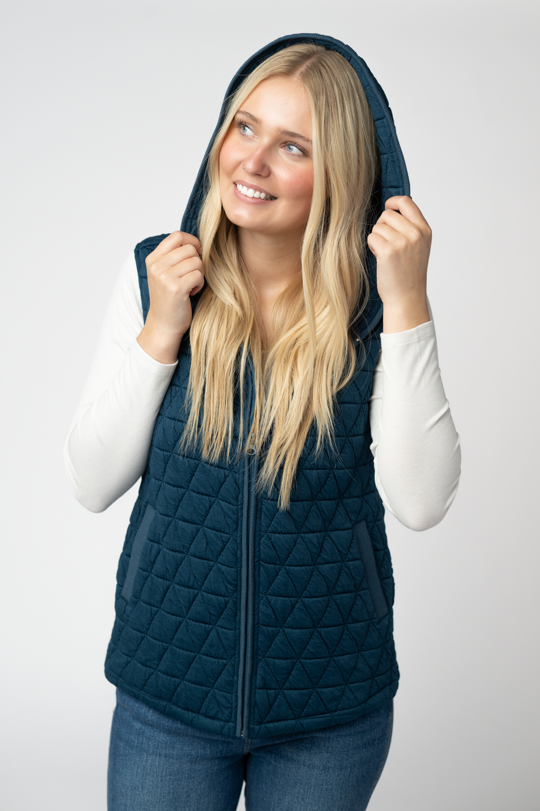 IN STOCK Heather Geometric Hooded Vest - Teal