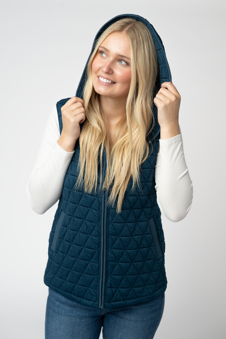 IN STOCK Heather Geometric Hooded Vest - Teal