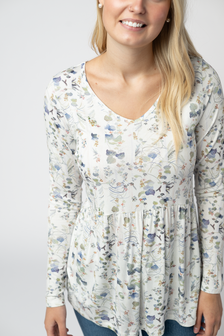 IN STOCK Long Sleeve Sarah Ruffle Top - Olive Meadow