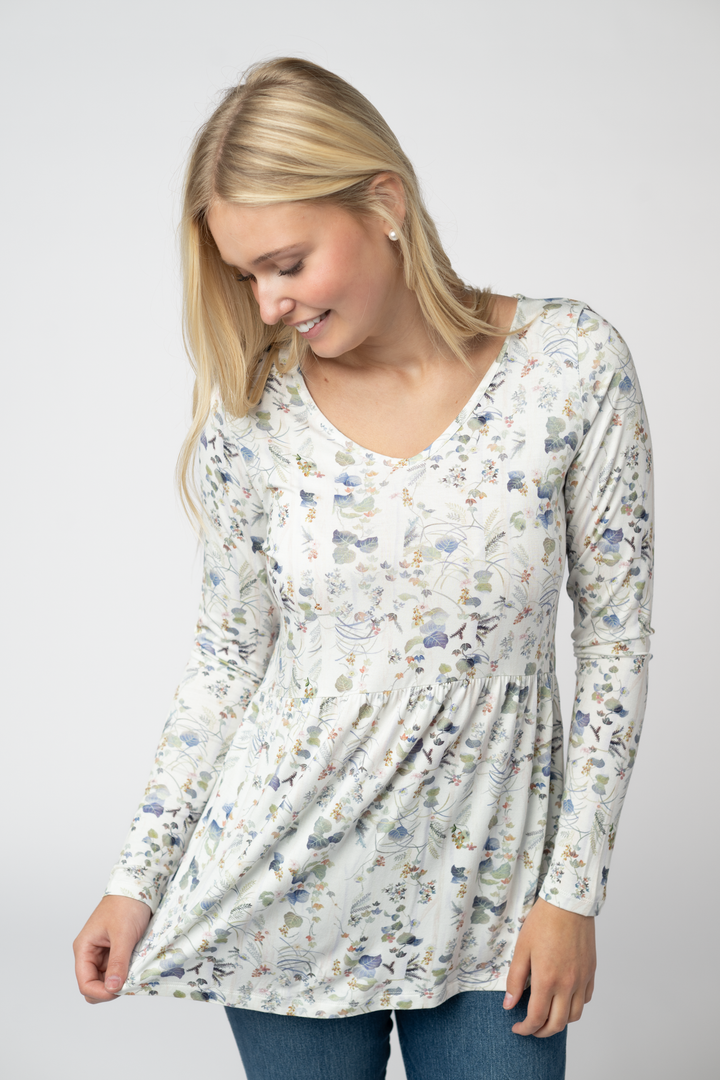 IN STOCK Long Sleeve Sarah Ruffle Top - Olive Meadow