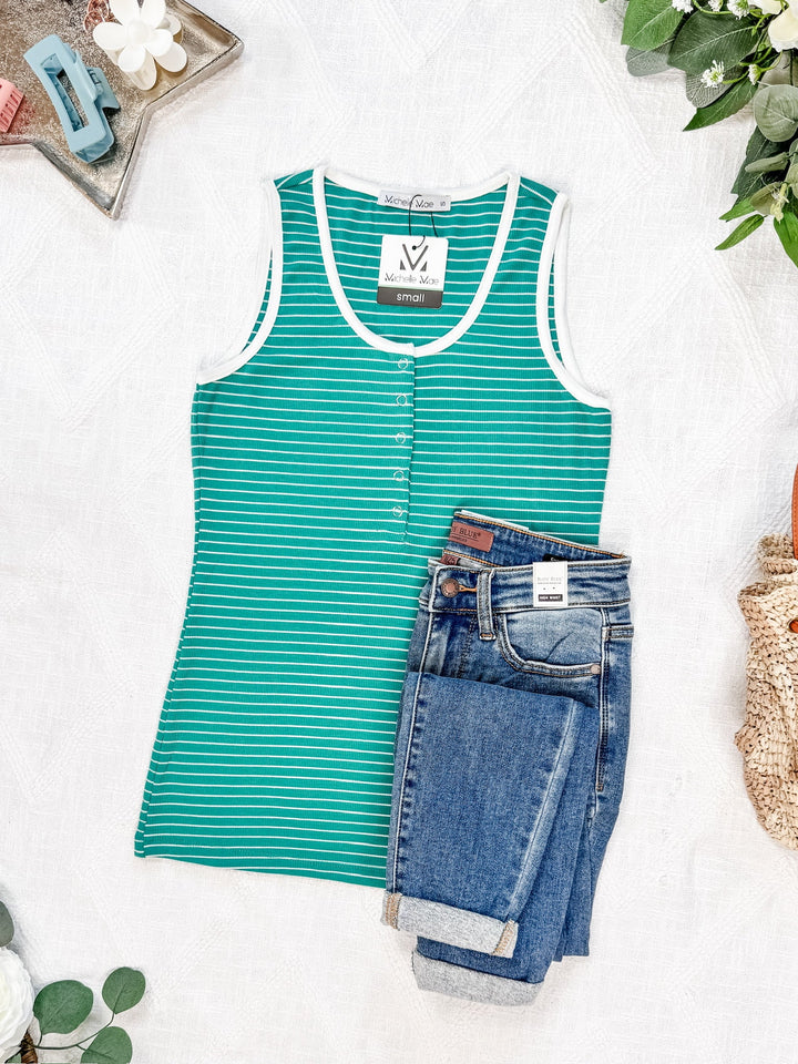 IN STOCK Shiloh Button Snap Tank - Green FINAL SALE