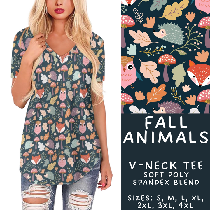 Batch #407 - Fall Fun 2 - Closes 9/4 - ETA mid/late October - Fall Animals V-Neck Tee
