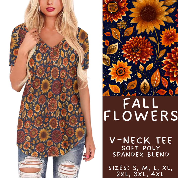 Batch #408 - Fun Run 14 - Closes 9/5 - ETA mid/late October - Fall Flowers V-Neck Tee