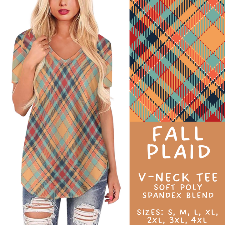 Batch #407 - Fall Fun 2 - Closes 9/4 - ETA mid/late October - Fall Plaid V-Neck Tee