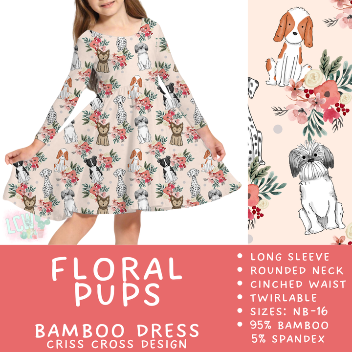Batch #444 - Long Sleeve Bamboo Dress - Closes 11/7 - ETA late Dec - Floral Pups Long Sleeve Criss-Cross Bamboo Dress