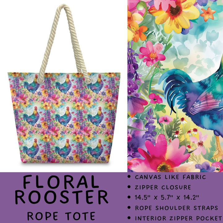 Batch #447 - The Rope Tote - Closes 11/13 - ETA late Dec - Floral Rooster Rope Tote