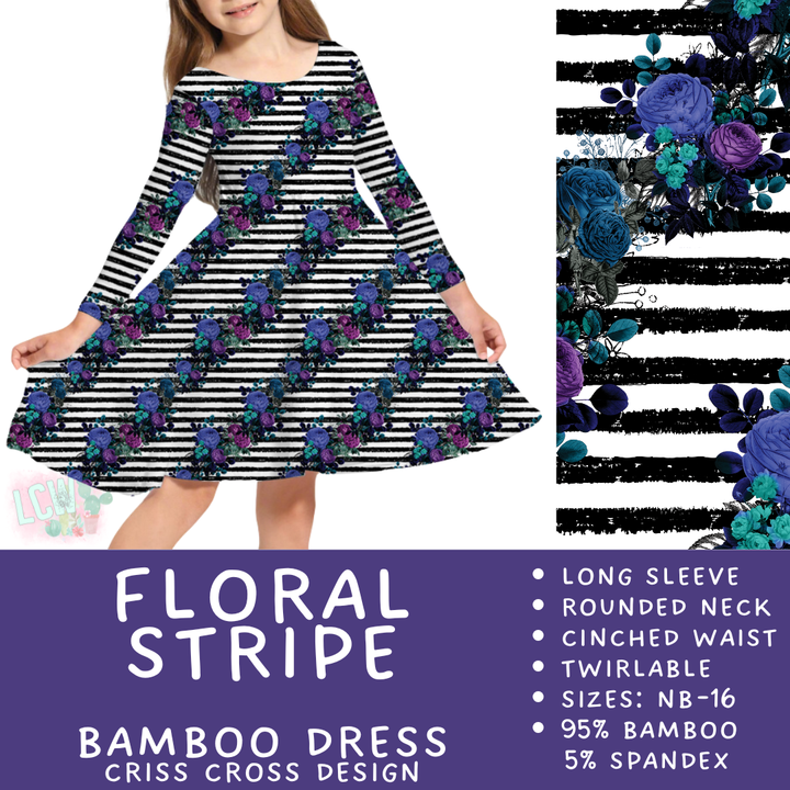 Batch #444 - Long Sleeve Bamboo Dress - Closes 11/7 - ETA late Dec - Floral Stripe Long Sleeve Criss-Cross Bamboo Dress