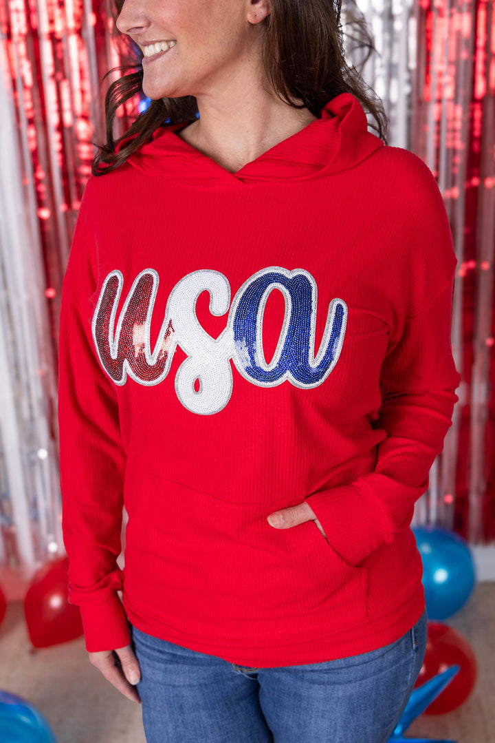 IN STOCK Corrine Hoodie - Red USA Sequin
