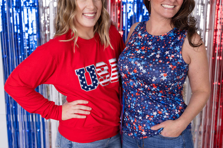 IN STOCK Corrine Pullover Top - Red USA Flag FINAL SALE