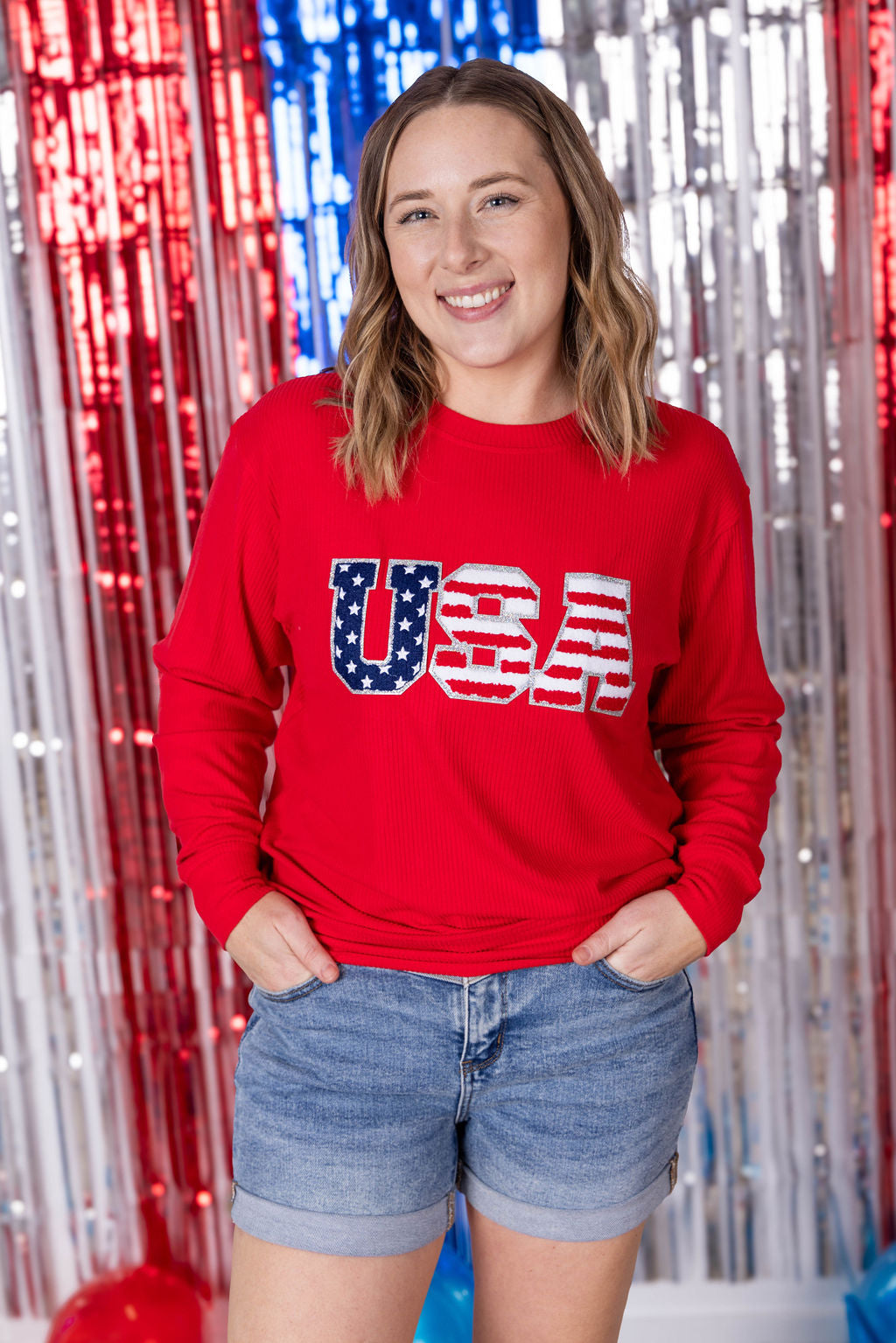 IN STOCK Corrine Pullover Top - Red USA Flag FINAL SALE