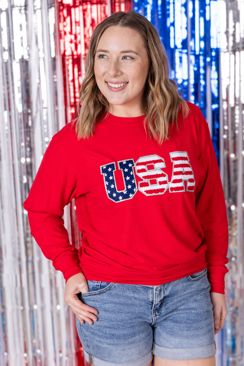 IN STOCK Corrine Pullover Top - Red USA Flag FINAL SALE
