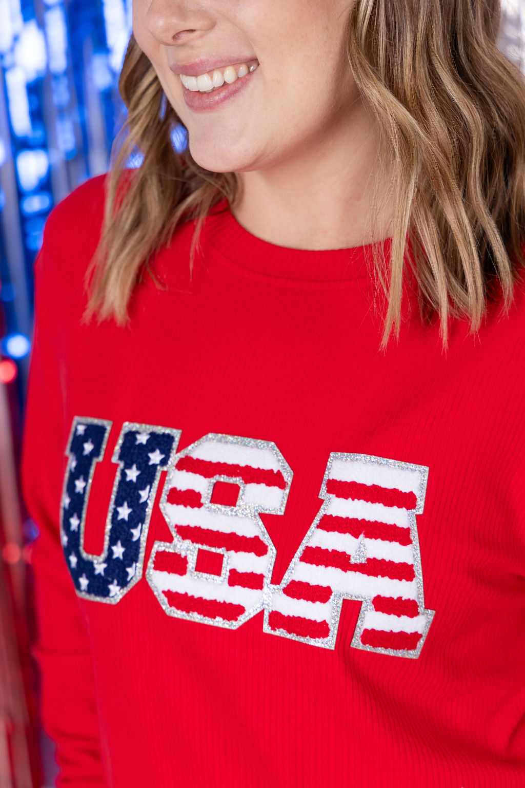 IN STOCK Corrine Pullover Top - Red USA Flag FINAL SALE