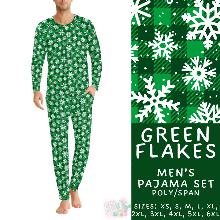 Batch #412 - Christmas Family Pajamas 2 - Closes 9/12 - ETA late October - Green Flakes Men's Pajama Set