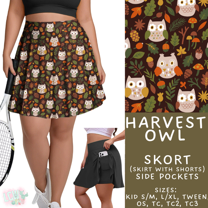 Batch #407 - Fall Fun 2 - Closes 9/4 - ETA mid/late October - Harvest Owl Skort