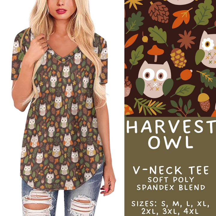 Batch #407 - Fall Fun 2 - Closes 9/4 - ETA mid/late October - Harvest Owl V-Neck Tee