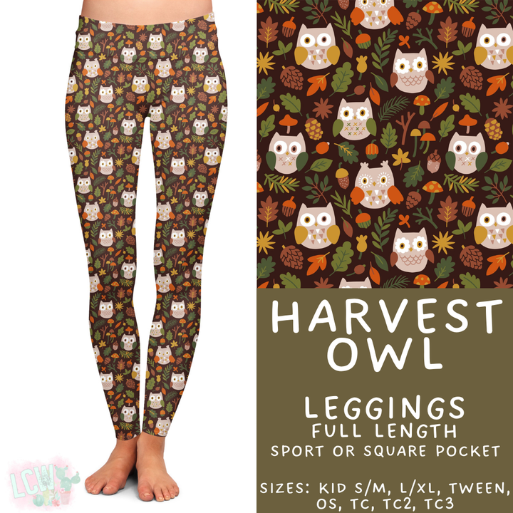 Batch #407 - Fall Fun 2 - Closes 9/4 - ETA mid/late October - Harvest Owl Full Length Leggings