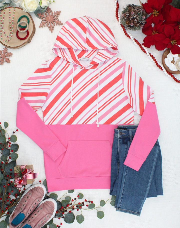 IN STOCK Hailey Pullover Hoodie - Candy Cane and Pink