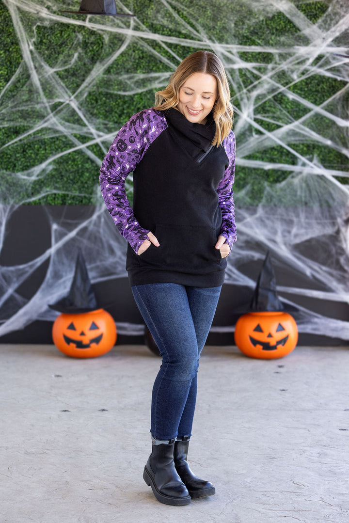 IN STOCK Zoey ZipCowl Sweatshirt - I Put A Spell On You and Black FINAL SALE