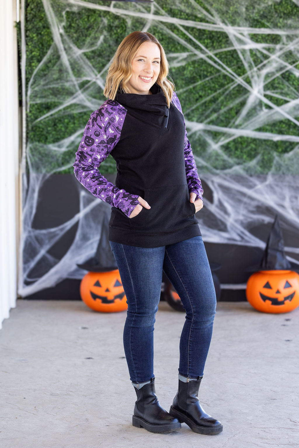 IN STOCK Zoey ZipCowl Sweatshirt - I Put A Spell On You and Black FINAL SALE