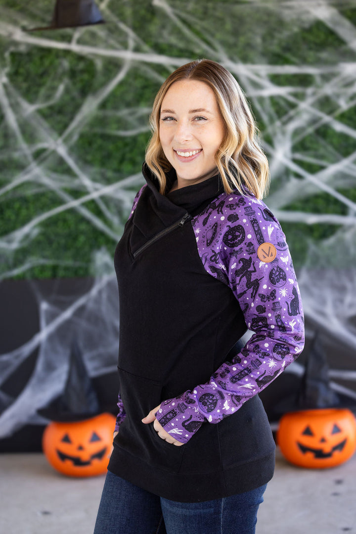 IN STOCK Zoey ZipCowl Sweatshirt - I Put A Spell On You and Black FINAL SALE