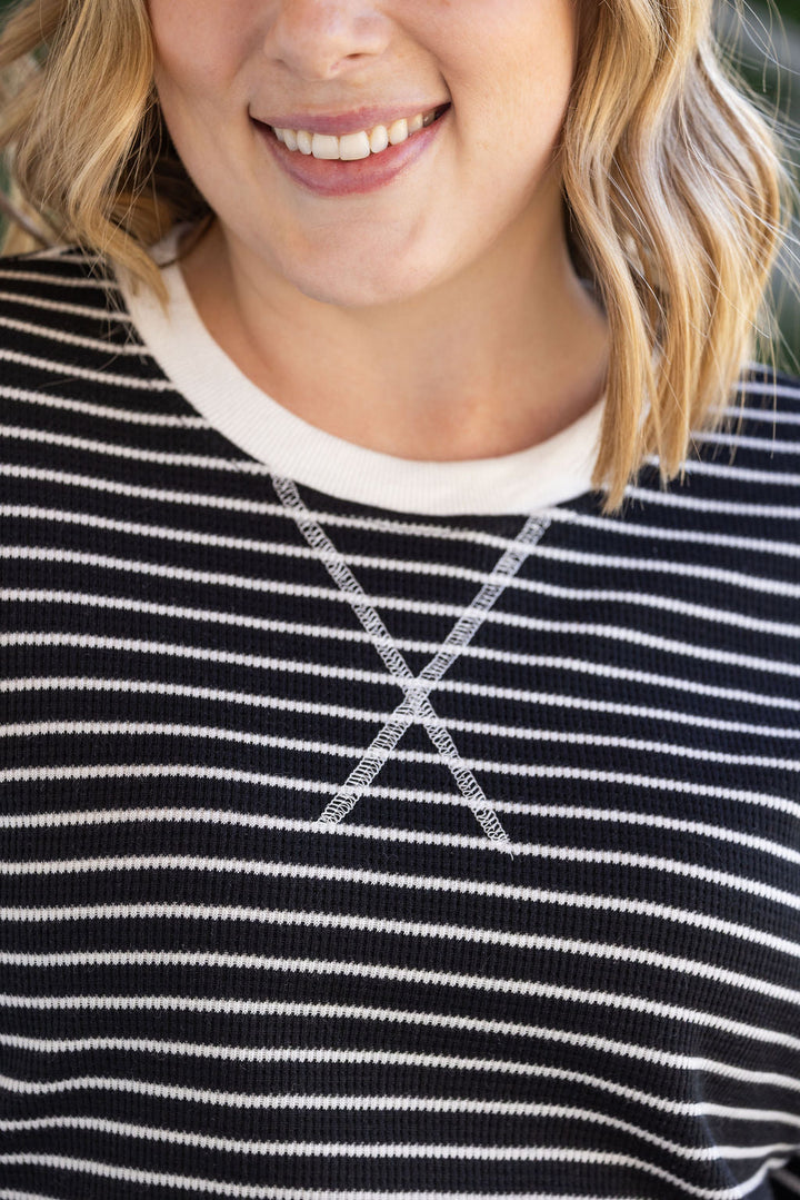 IN STOCK Lola Striped Thermal Top - Black