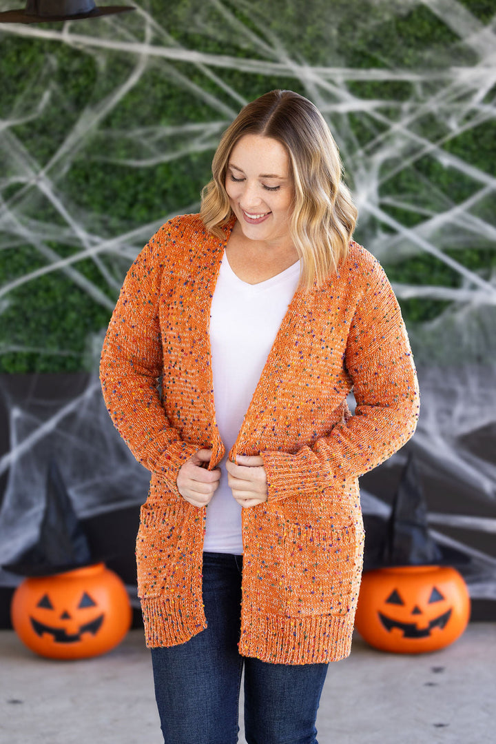 IN STOCK Carly Confetti Dot Cardigan - Pumpkin