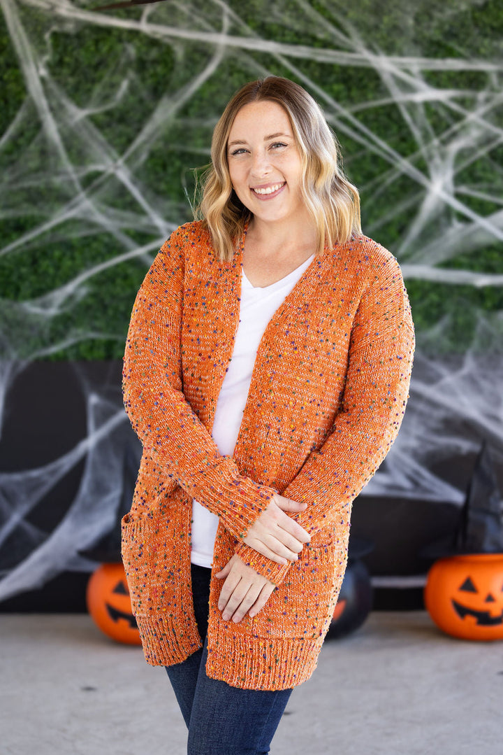 IN STOCK Carly Confetti Dot Cardigan - Pumpkin