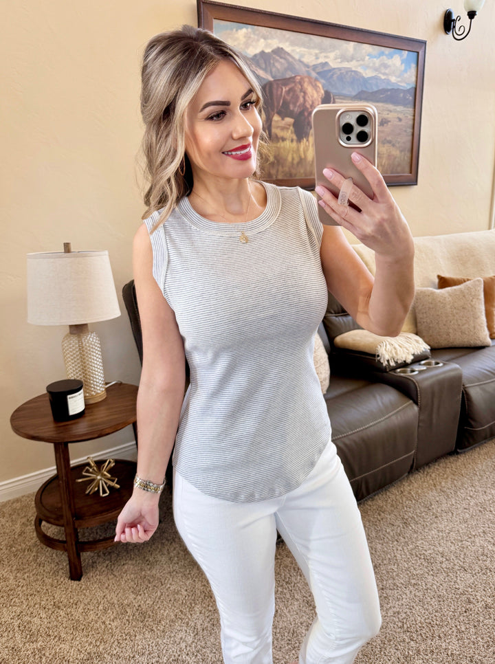 IN STOCK Morgan Micro Striped Tank - Grey