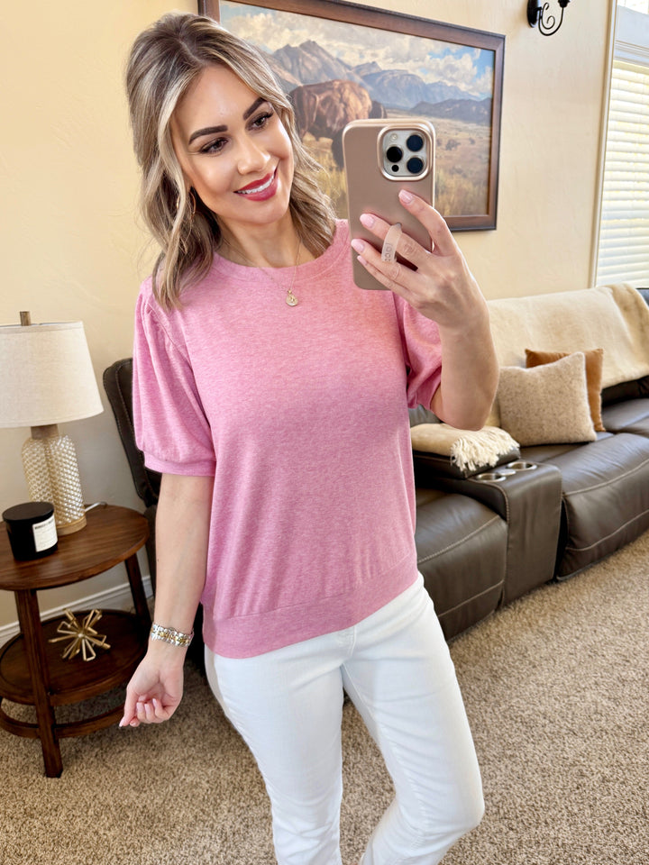 IN STOCK Katie Cozy Top - Heathered Pink