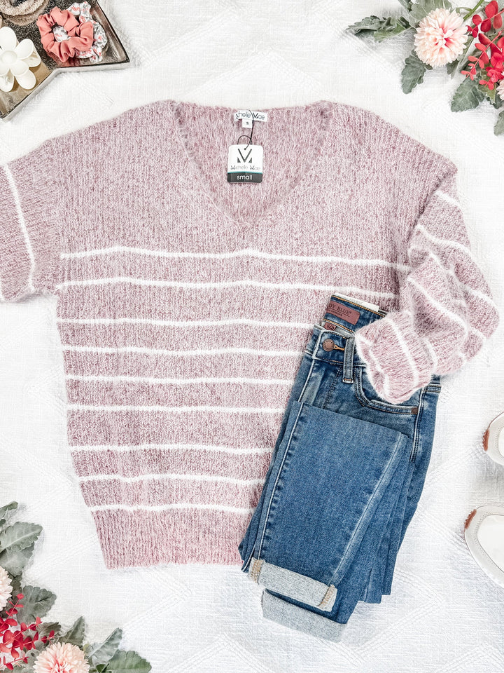 IN STOCK Cozy Striped Sweater - Mauve