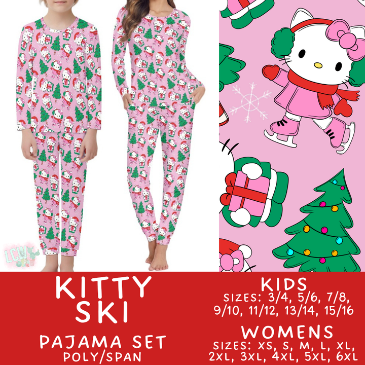 Batch #431 - Character Christmas Pajamas - Closes 10/16 - ETA late Nov - Kitty Ski Women's & Kid's Pajama Set