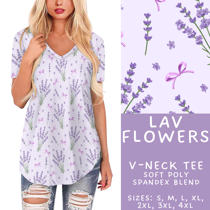 Batch #408 - Fun Run 14 - Closes 9/5 - ETA mid/late October - Lav Flowers V-Neck Tee