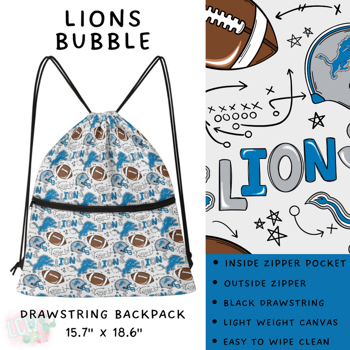 Batch #420 - End Zone Gear - Closes 9/26 - ETA mid Nov - Lions Bubble Drawstring Backpack