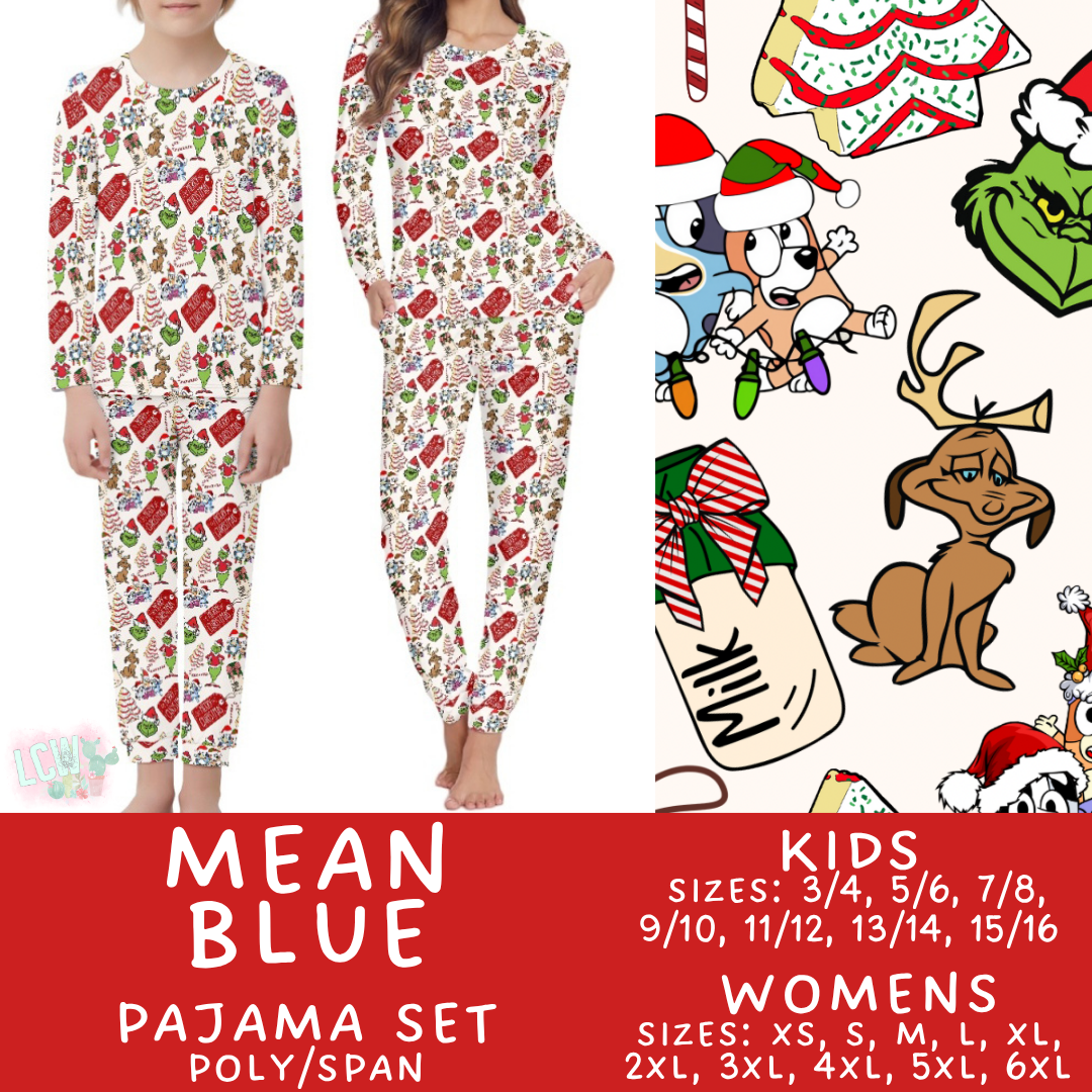 Batch #431 - Character Christmas Pajamas - Closes 10/16 - ETA late Nov - Mean Blue Women's & Kid's Pajama Set